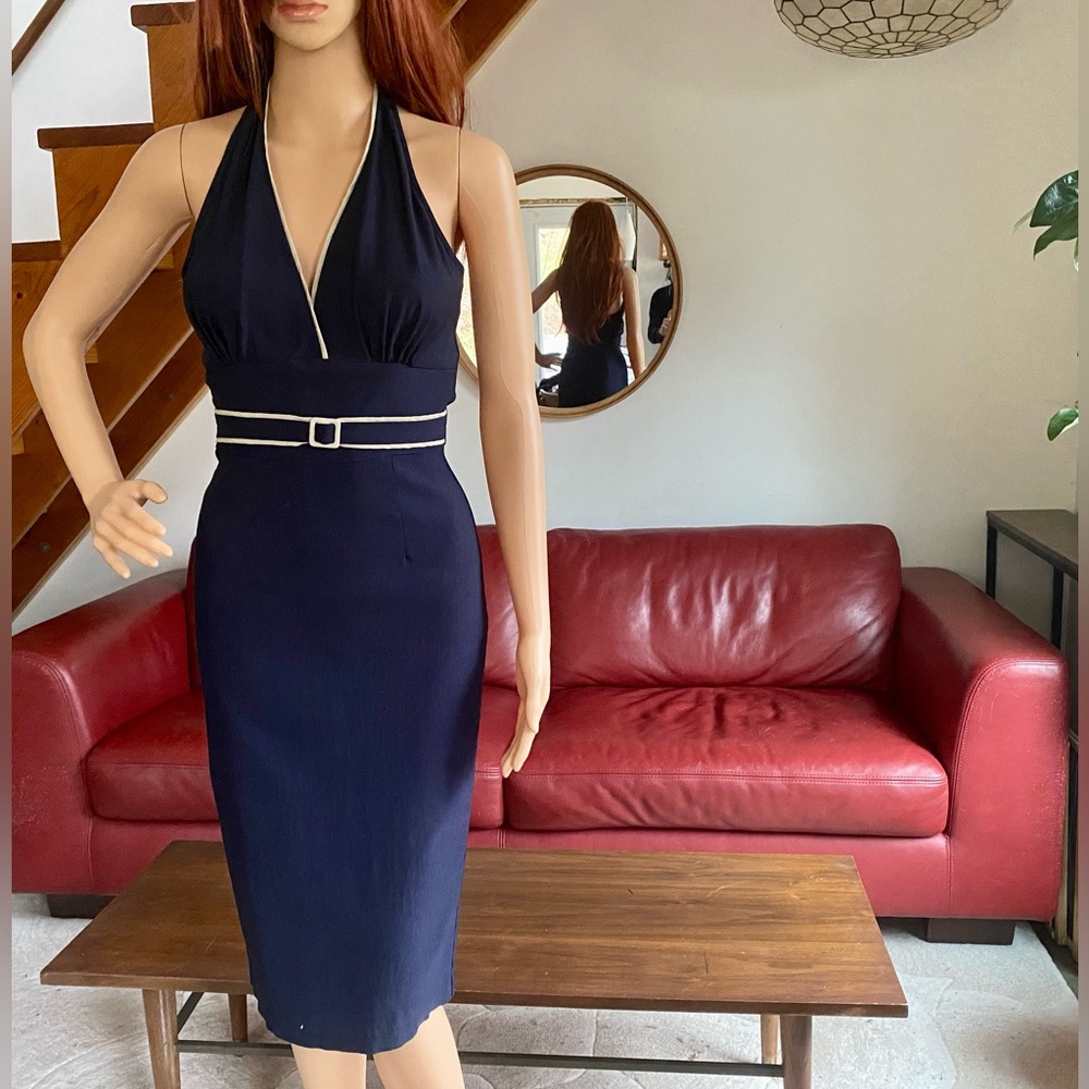 Stop Staring! Nautical Navy Halter Wiggle Dress Sz M